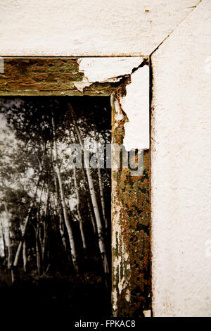 Coin d'un cadre photo, close-up, la photographie en noir et blanc, accessoires d'habitation rustique, bois, artisanat Banque D'Images