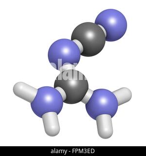 Dicy iamide (2-cyanoguanidine DCD) molécule. Utilisé comme engrais en synthèse chimique. Les atomes sont représentés comme des sphères avec Banque D'Images