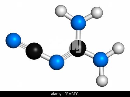 Dicy iamide (2-cyanoguanidine DCD) molécule. Utilisé comme engrais en synthèse chimique. Les atomes sont représentés comme des sphères avec Banque D'Images