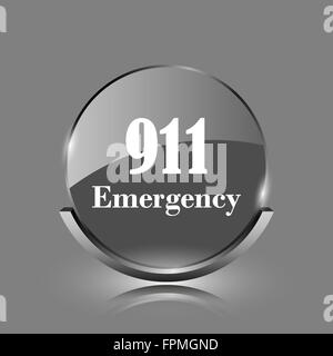 Icône d'urgence 911. Bouton internet brillant brillant sur fond gris. Banque D'Images