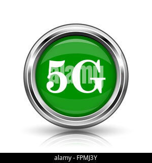 L'icône 5G. Bouton internet métallique sur fond blanc. Banque D'Images