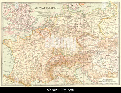 L'EUROPE : l'Europe centrale la carte de voyage. Chemins de fer à vapeur, 1903 Banque D'Images