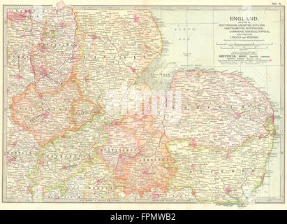 EAST MIDLANDS ENGLAND : Anglia Notts Leics Hunts Norfolk Suffolk, 1903 Ancien site Banque D'Images