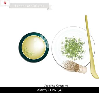 La cuisine japonaise, ensemble de thé vert japonais traditionnel et l'eau bouillie. Une boisson populaire au Japon. Illustration de Vecteur