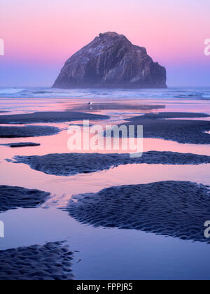 Marée basse, des piscines et seastacks reflétant le lever du soleil. Plage de Bandon. Oregon Banque D'Images