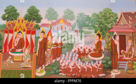 Thai art mythologie fresque murale sur la religion bouddhiste Banque D'Images