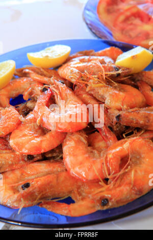 Cuisine brésilienne. Crevettes/crevettes épicées fritures à l'ail et au citron - une spécialité du nord-est du Brésil Banque D'Images