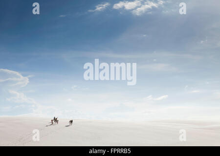 L'Amérique du Sud, Brésil, Maranhao, parc national Lencois Maranhenses, les randonneurs de dunes près de Barreirinhas Banque D'Images