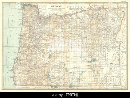 L'état de l'OREGON : carte montrant des comtés et des réserves indiennes. Britannica, 1903 Banque D'Images