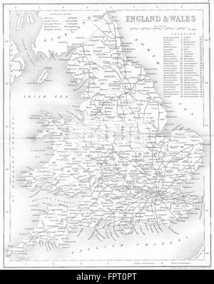 Angleterre & Pays de Galles : carte montrant les routes principales. ARCHER/DUGDALE, c1840 Banque D'Images