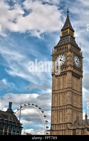 Big Ben London Eye avec en arrière-plan, les Maisons du Parlement, Londres Banque D'Images