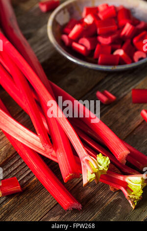 La rhubarbe rouge biologiques crus prêts à l'emploi Banque D'Images
