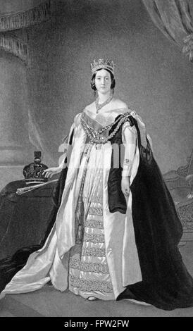 Années 1830 DIMENSIONS PLEINE FIGURE LA REINE VICTORIA SOUVERAIN DE Grande-bretagne EN TANT QUE JEUNE FEMME ROBES D'APPARAT MONARCH 1837 - 1901 Banque D'Images