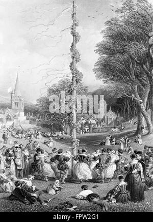 17E SIÈCLE MAYPOLE POLE DANCE MAI VACANCES DE PRINTEMPS 1 MAI CÉLÉBRATION MAYDAY PIQUE-NIQUE RITUEL SACRE DU PRINTEMPS Banque D'Images