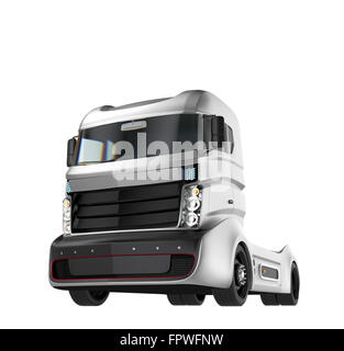 Camion hybride autonome isolé sur fond blanc. Le rendu 3D image avec chemin de détourage. Conception d'origine. Banque D'Images