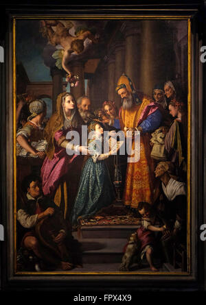 Retable représentant Présentation de Marie au temple, le travail d'Alessandro Allori dans cathédrale de St.Martin à Lucca, Italie Banque D'Images