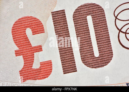 Close up d'un billet de banque de dix livres sterling en monnaie britannique Banque D'Images