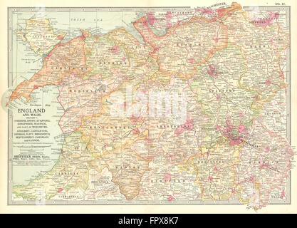 UK : Midlands de l'Angleterre et le Nord du Pays de Galles, 1903 carte antique Banque D'Images