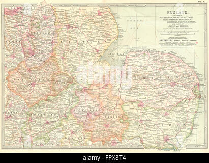 MIDLANDS de l'Est Anglia : Notts Cambs Chasse Leics, 1903 carte antique Banque D'Images