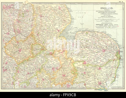 MIDLANDS de l'Est Anglia : Notts Cambs Chasse Leics, 1903 carte antique Banque D'Images