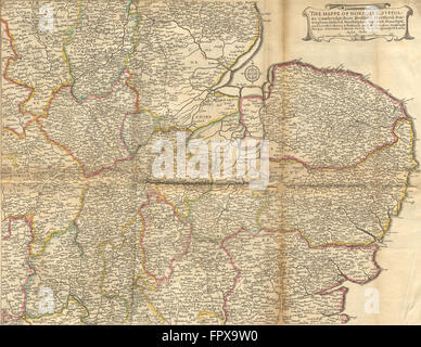 De l'EAST ANGLIA, MIDLANDS : Norfolk Suffolk ; Hollar, 1676 carte antique Banque D'Images
