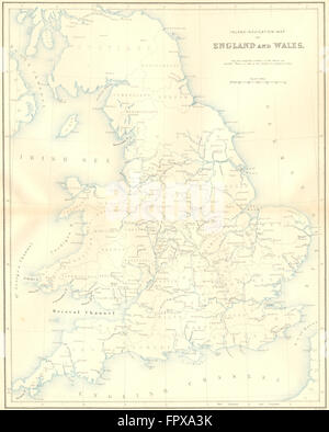 Angleterre Pays de Galles : la navigation intérieure : la vertu de canaux, 1870 carte antique Banque D'Images