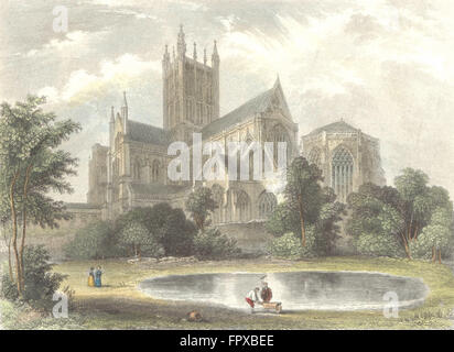 SOMT : Wells Cathedral SE VOIR, antique print 1836 Banque D'Images