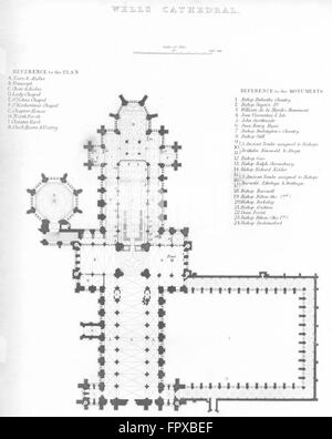 SOMT : Wells Cathedral : SE VOIR, antique print 1836 Banque D'Images