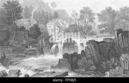 Pays de Galles : Betws Coed : Caernarfonshire : cascades, antique print c1831 Banque D'Images