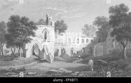 Pays de Galles : Basingwerk abbaye, Flintshire : Gastineau, antique print 1831 Banque D'Images