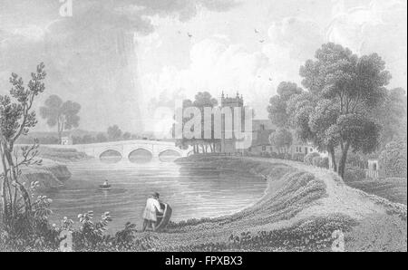 Pays de Galles : Bangor, Iscoed Flintshire : Gastineau, antique print 1850 Banque D'Images