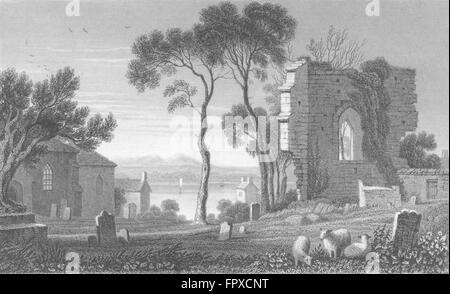 Pays de Galles : Reste St Dogmael's Priory, Pembrokeshire, antique print c1831 Banque D'Images