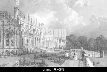 CHESHIRE East : Eaton Hall : Allom : Chester, antique print 1836 Banque D'Images