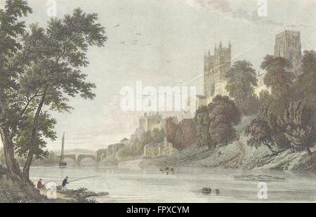 La cathédrale de Durham : Westall River, antique print c1833 Banque D'Images