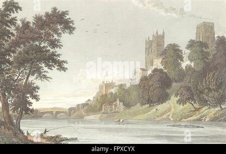 La cathédrale de Durham : Westall River, antique print 1830 Banque D'Images