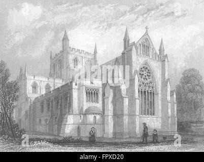 YORKS : la cathédrale de Ripon east view, antique print 1836 Banque D'Images