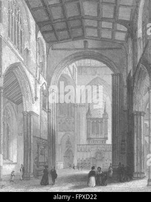 YORKS : nef de la cathédrale de Ripon, antique print 1836 Banque D'Images