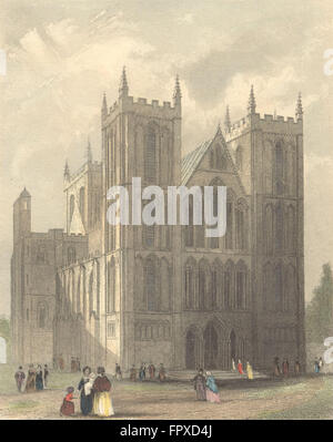 YORKS : la cathédrale de Ripon ne voir, antique print 1850 Banque D'Images