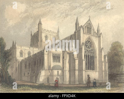 YORKS : la cathédrale de Ripon east view, antique print 1850 Banque D'Images