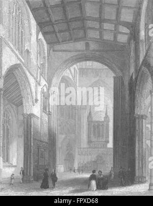 YORKS : nef de la cathédrale de Ripon, antique print 1836 Banque D'Images