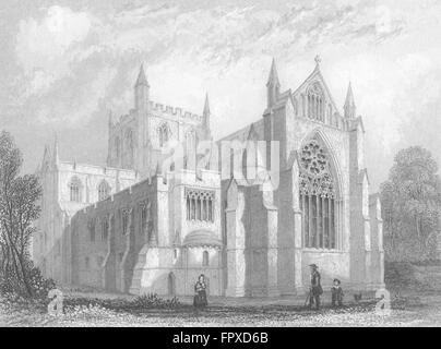 YORKS : la cathédrale de Ripon east view, antique print 1836 Banque D'Images