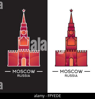 Spasskaya Bashnya isolé sur fond noir et blanc. Vector illustration. Monument de Moscou peuvent utiliser comme logo ou bage. Illustration de Vecteur