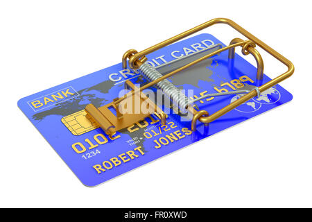 Mousetrap avec carte de crédit isolé sur fond blanc Banque D'Images