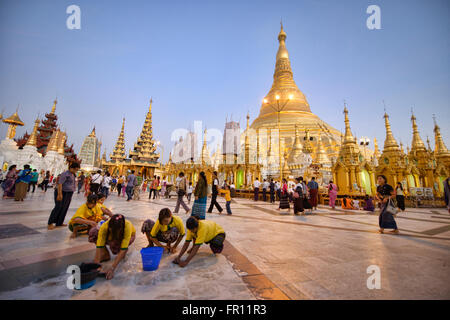 Paya Shwedagon d'or, le plus sacré de pèlerinage de Yangon, Myanmar Banque D'Images