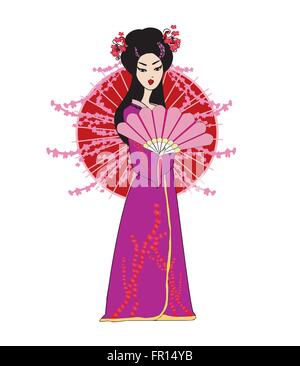 Belle fille geisha en kimono Illustration de Vecteur