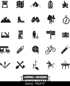 Camping, randonnée et plein air glyphe vector icon collection Illustration de Vecteur