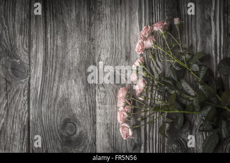 Bouquet de roses anciennes sur les planches de bois sur l'horizontal droite Banque D'Images