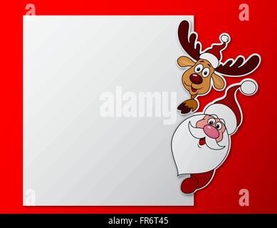 Santa Clause et deer avec blank sign Illustration de Vecteur