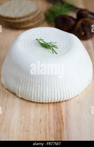 Accueil cheesemaking Dernière étape : Fromage frais blanc doux, faite dans un moule conique. Banque D'Images