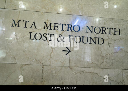 MTA Lost & Found, signe, Grand Central Terminal, New York USA Banque D'Images